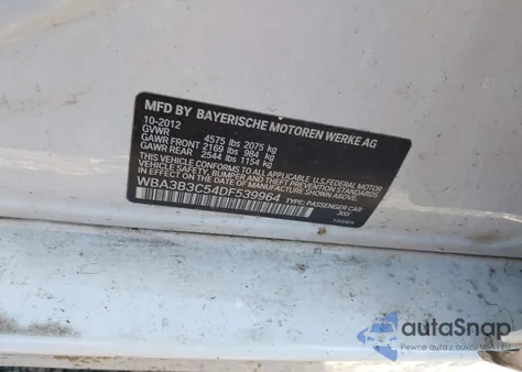 2013 BMW 3 Series 328I xDrive z USA, uszkodzony, nr VIN WBA3B3C54DF539964